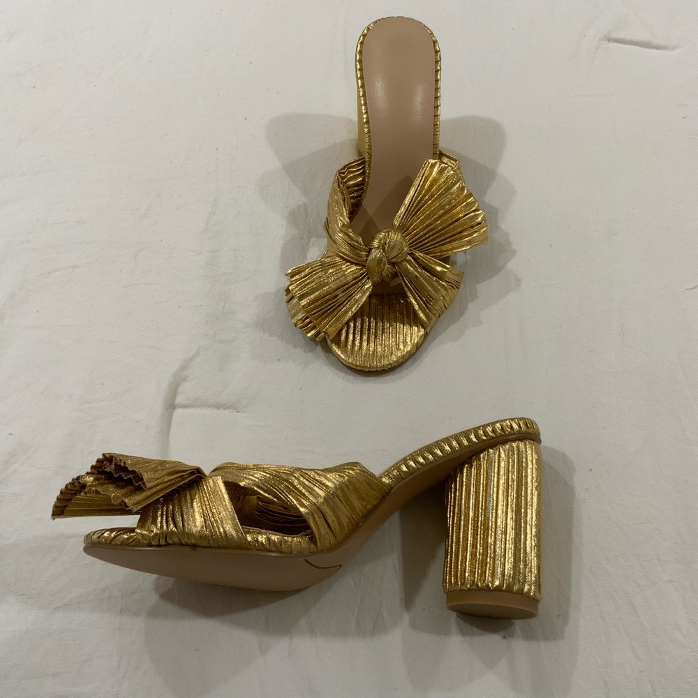 Brand new gold bow block heels